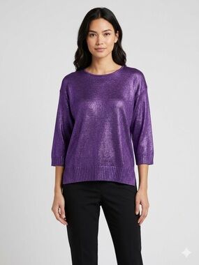 Choices Purple Metallic Knit Sweater Women’s Medium 3/4 Sleeve